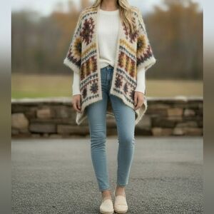 Magnolia Lane Multicolor Textured Aztec Poncho Sweater
